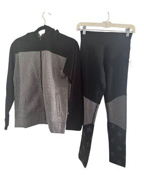 Girls Starter Activewear Set With Jacket & Leggings L Black & Gray Polyester